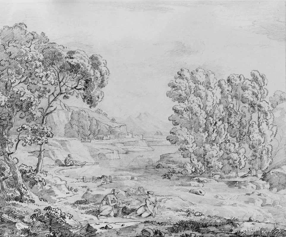 Luigi Basiletti-78-Fiume con alberi e figure femminile